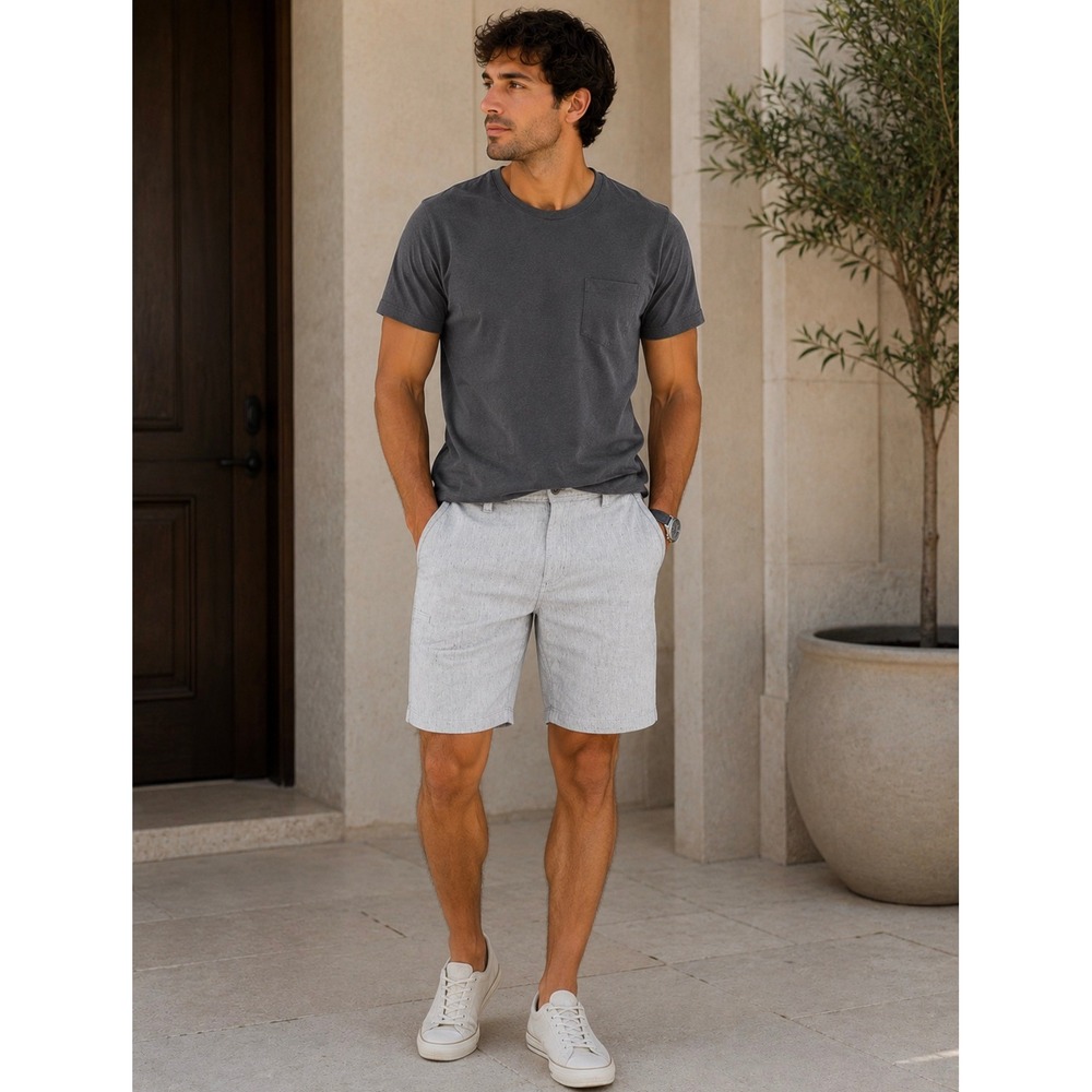 Carbon2Cobalt Shorts 35 Gray Linen Blend Cotton Stretch Flat Front Coastal Prep